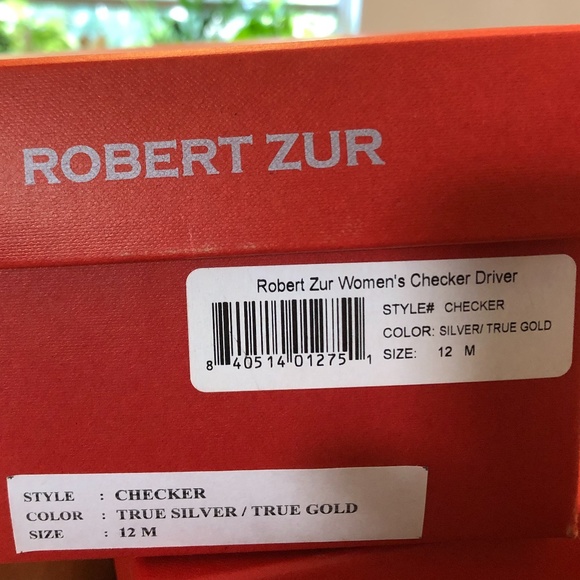 Robert Zur Checker Style Metallic Driving Loafer in True Silver and True Gold - Picture 10 of 10